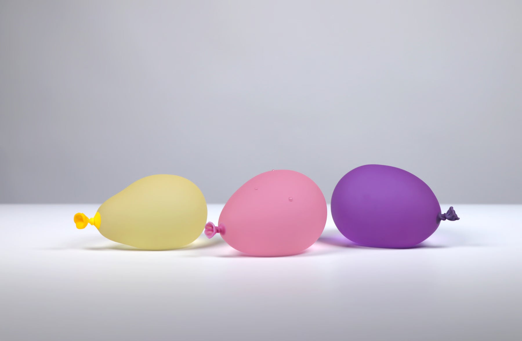 Dylan Martinez Water Balloon Trio 4 - Pink w/ droplets, Yellow, Dark Purple